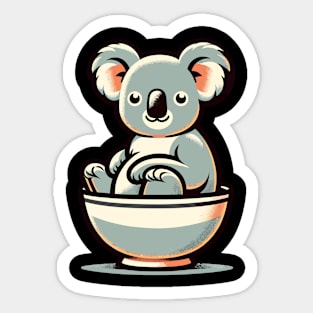 Cute koala sitting in a bowl Sticker